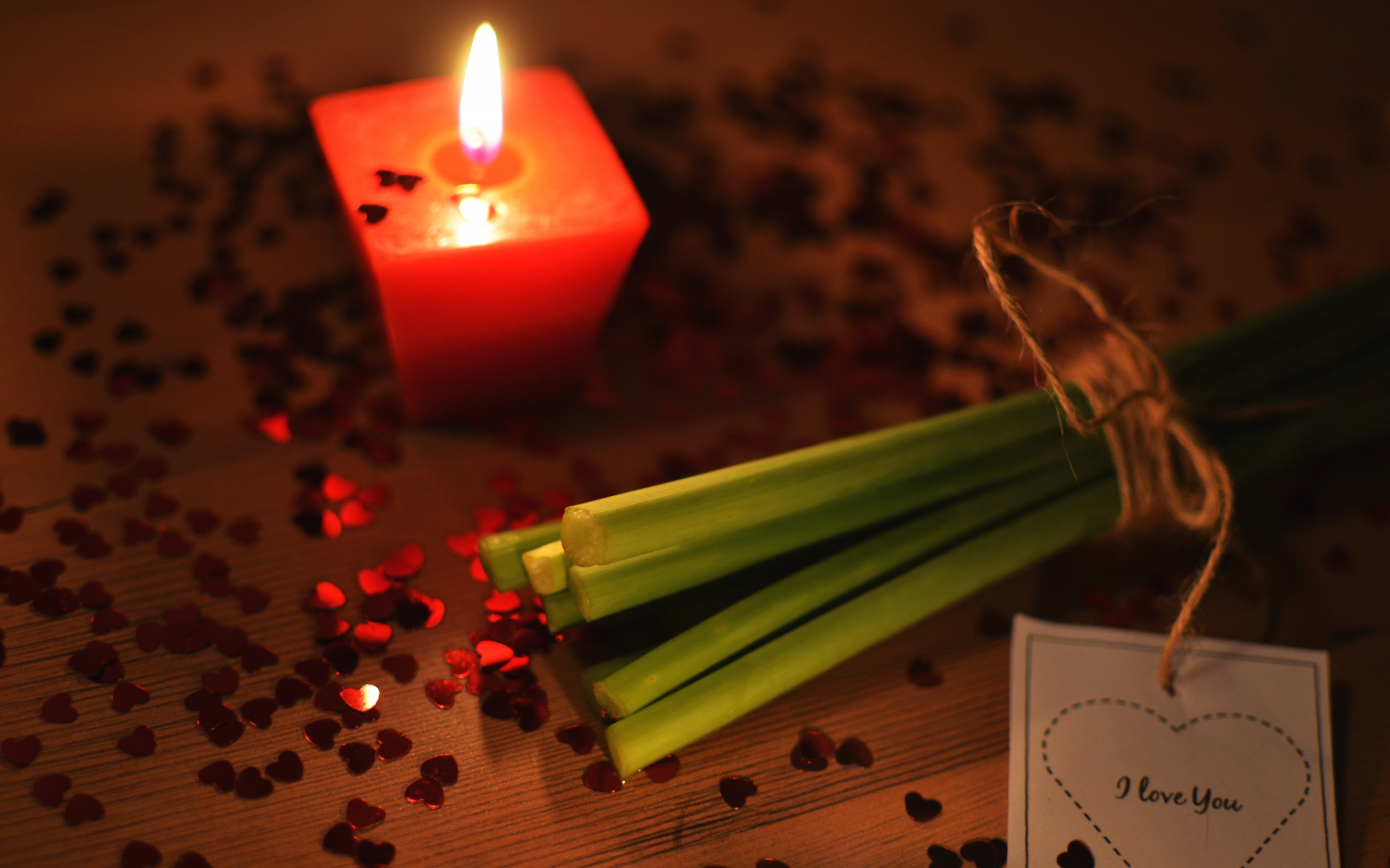 I love you, candlelight, romantic wallpaper 2880x1800
