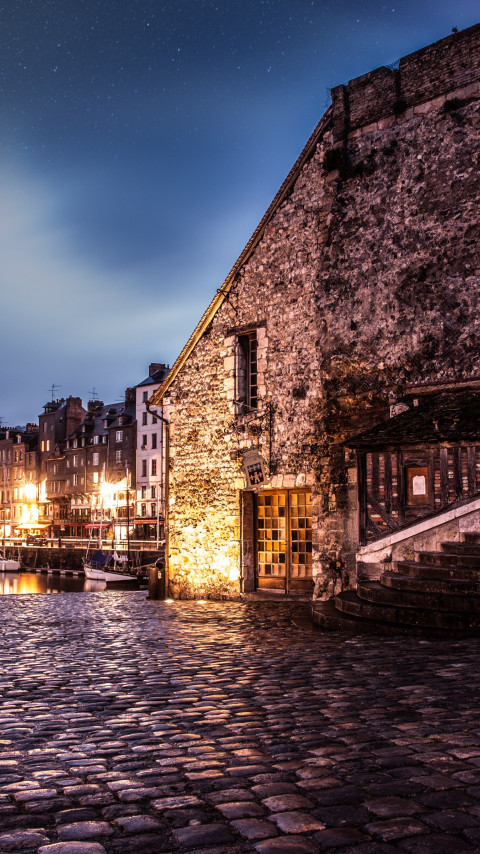 Night in Honfleur, France wallpaper 480x854