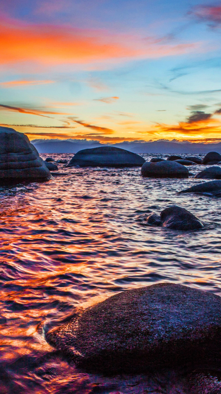 Bonsai Rock sunset at Lake Tahoe wallpaper 750x1334