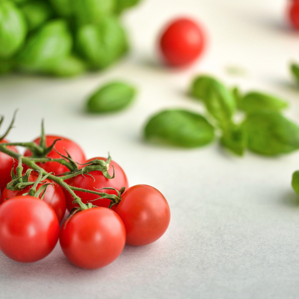 Tomatoes and basil wallpaper 1024x1024