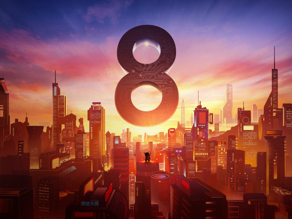 Xiaomi Mi 8. Poster from the launch event wallpaper 1024x768