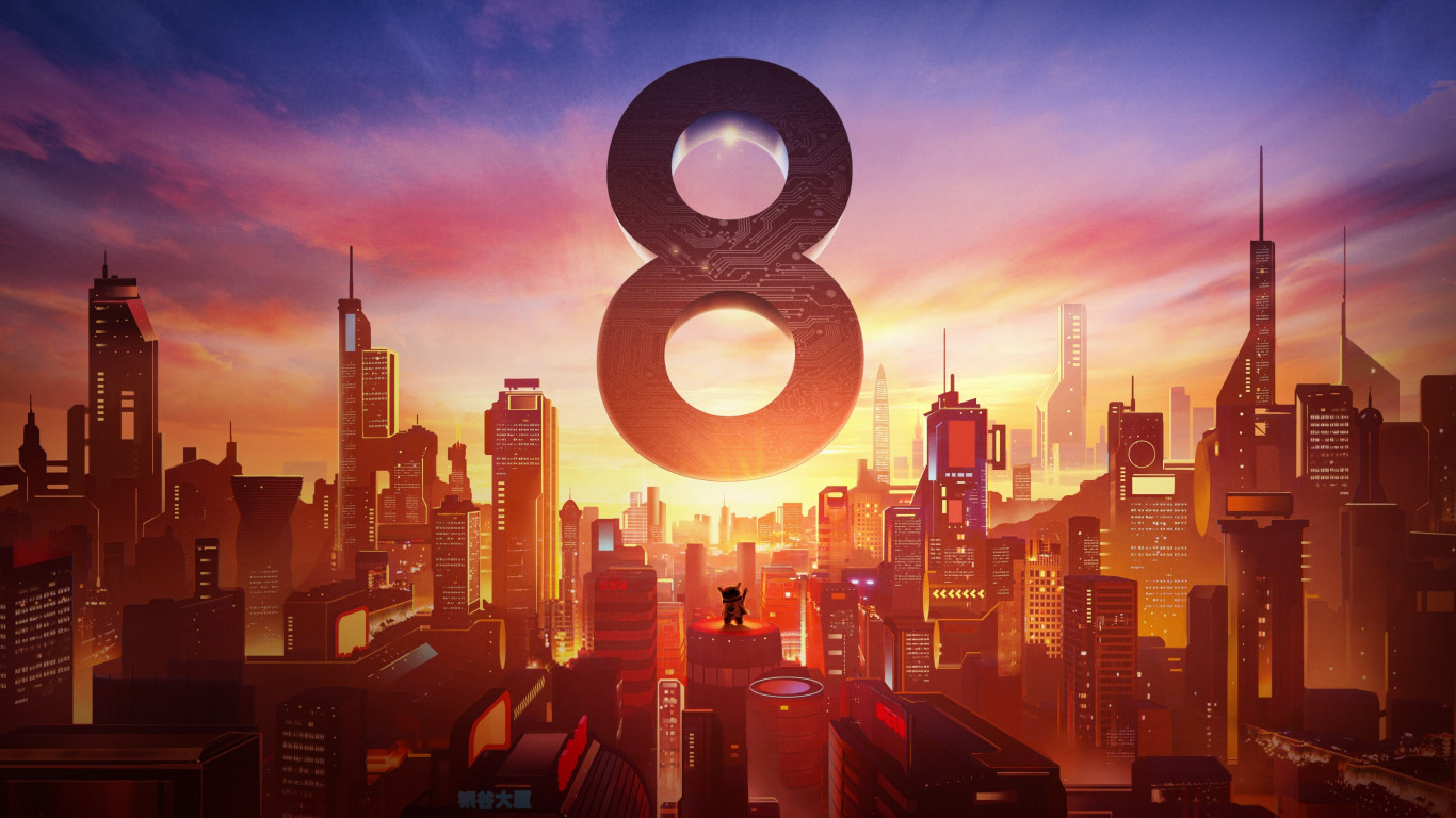 Xiaomi Mi 8. Poster from the launch event wallpaper 1366x768