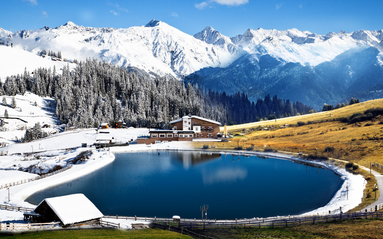 Winter landscape from Alps wallpaper 1280x800