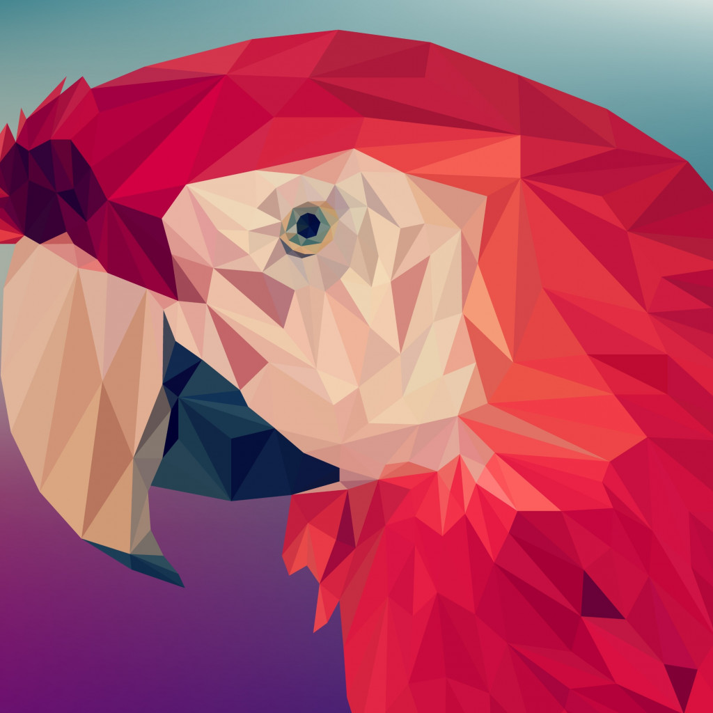 Low poly art: Red parrot wallpaper 1024x1024