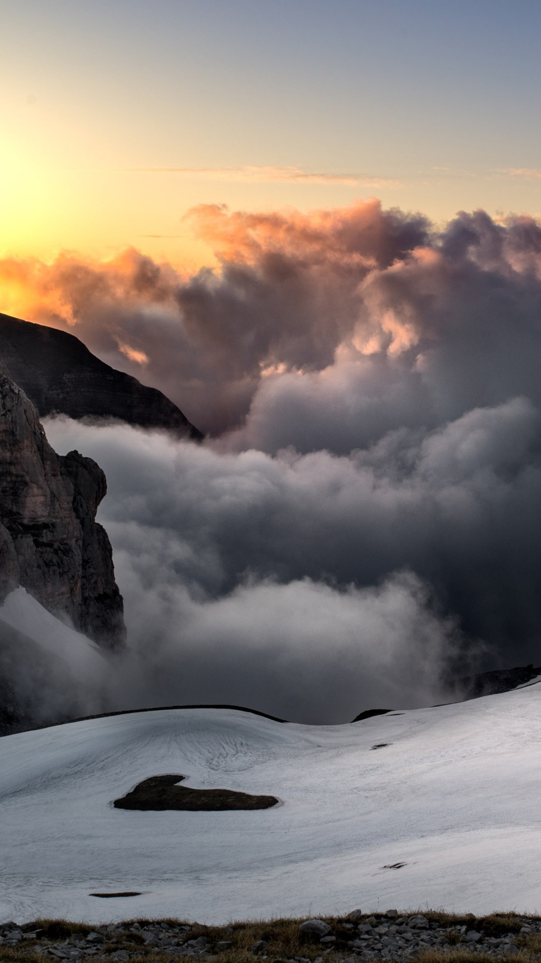 Sunset, snow, mountains, super landscape wallpaper 1080x1920