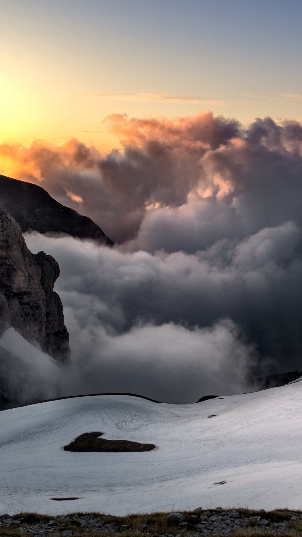 Sunset, snow, mountains, super landscape wallpaper 1242x2208