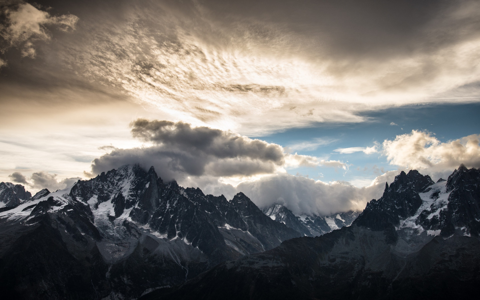 Mountain peaks, clouds, landscape from Chamonix wallpaper 1680x1050