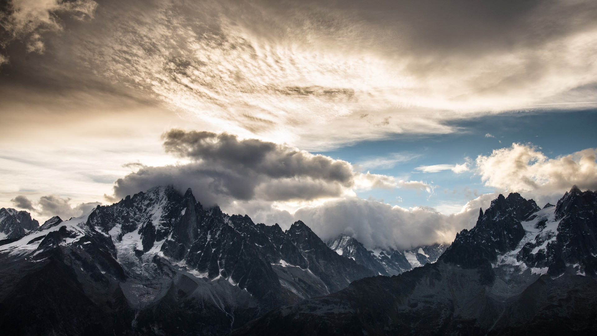 Mountain peaks, clouds, landscape from Chamonix wallpaper 1920x1080
