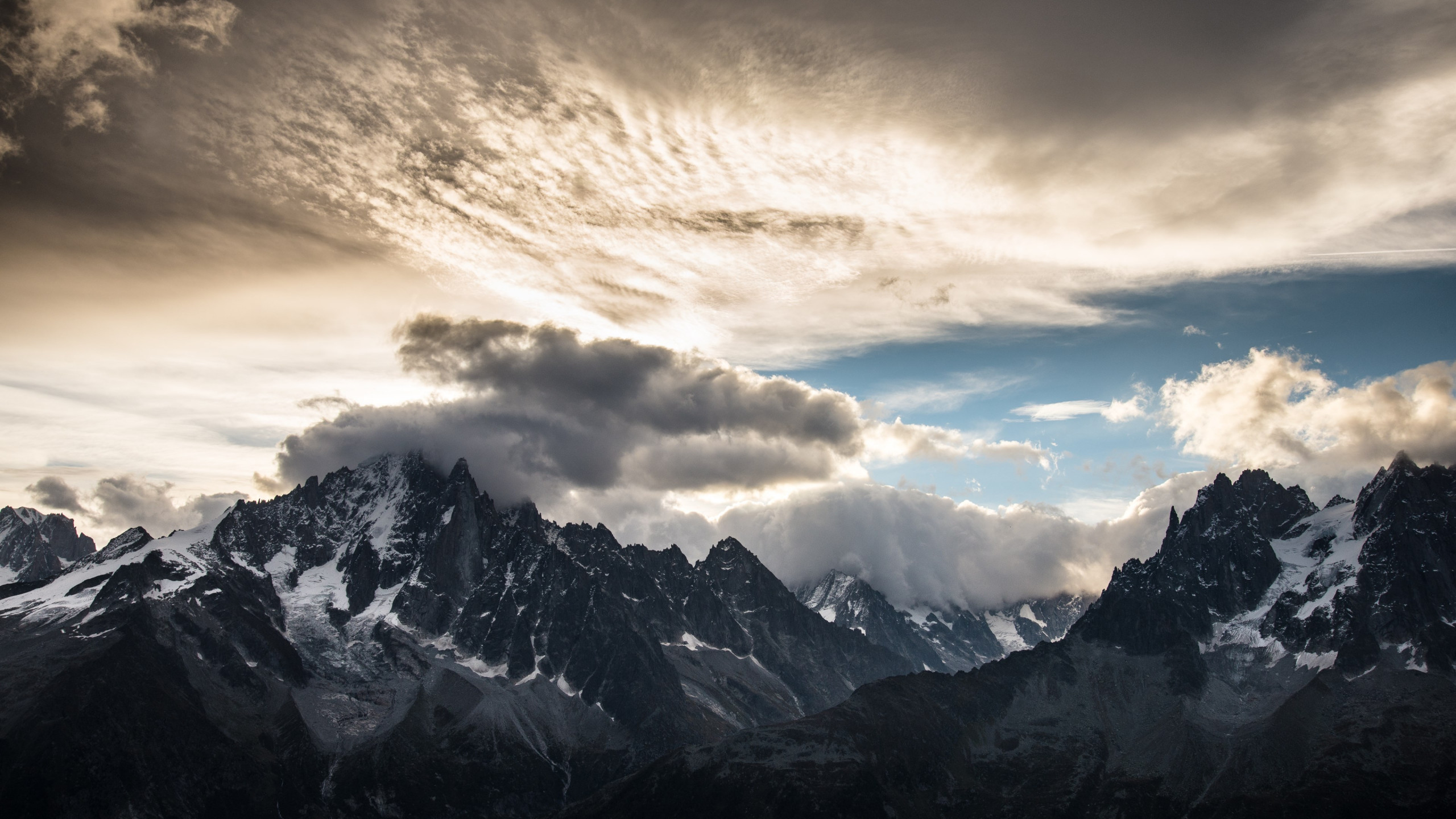 Mountain peaks, clouds, landscape from Chamonix wallpaper 2560x1440