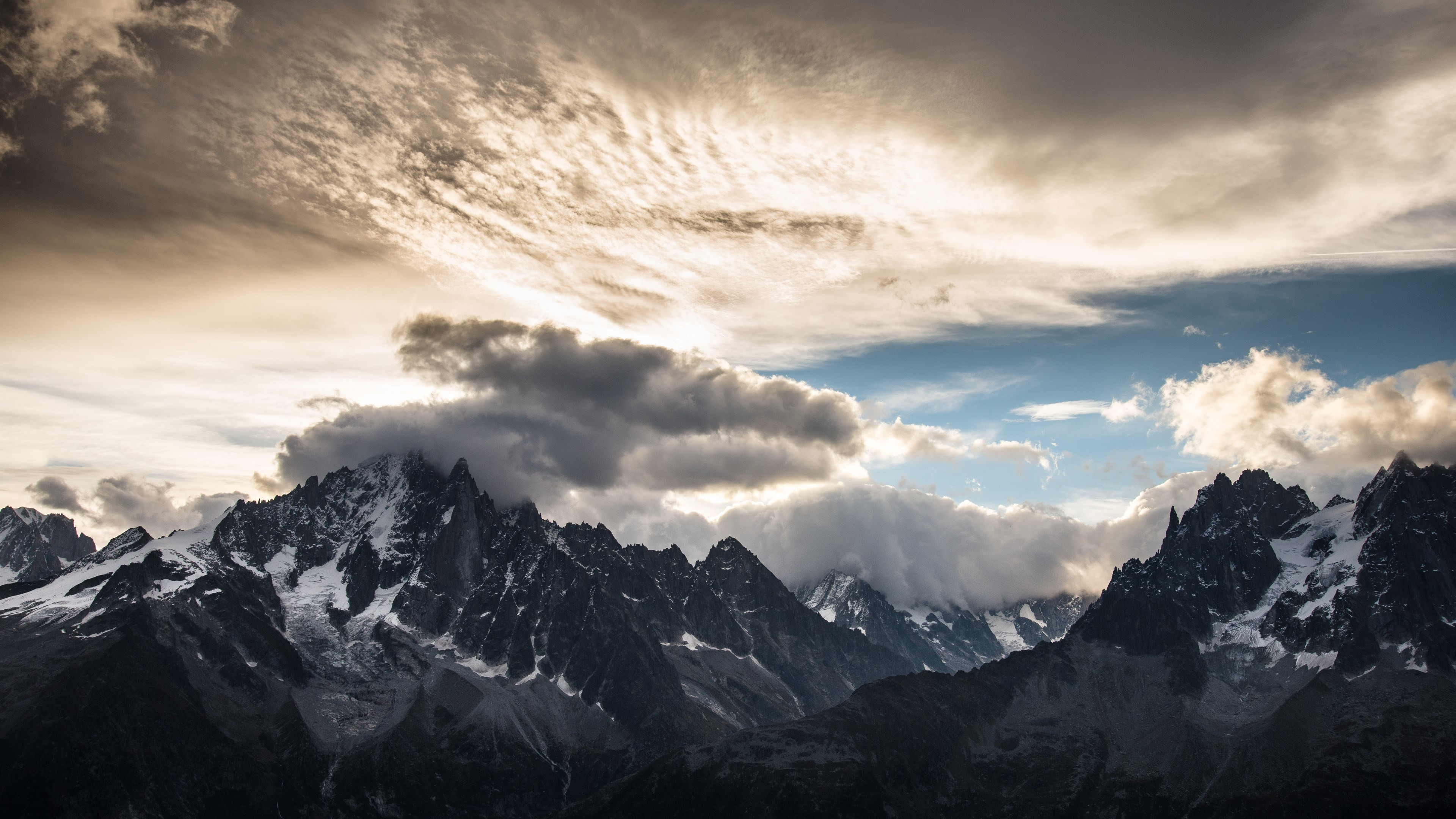 Mountain peaks, clouds, landscape from Chamonix wallpaper 3840x2160