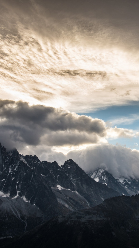 Mountain peaks, clouds, landscape from Chamonix wallpaper 480x854