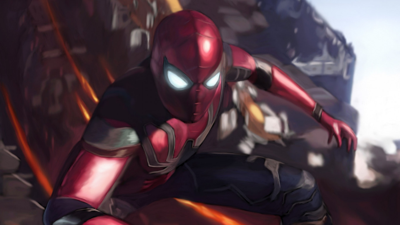 Download wallpaper: Spiderman in Avengers Infinity War 1366x768