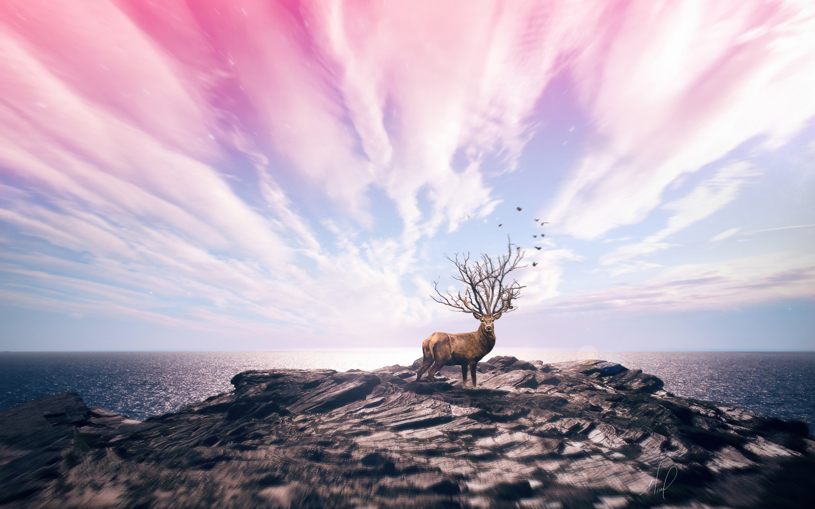 Digital art with deer wallpaper 1680x1050