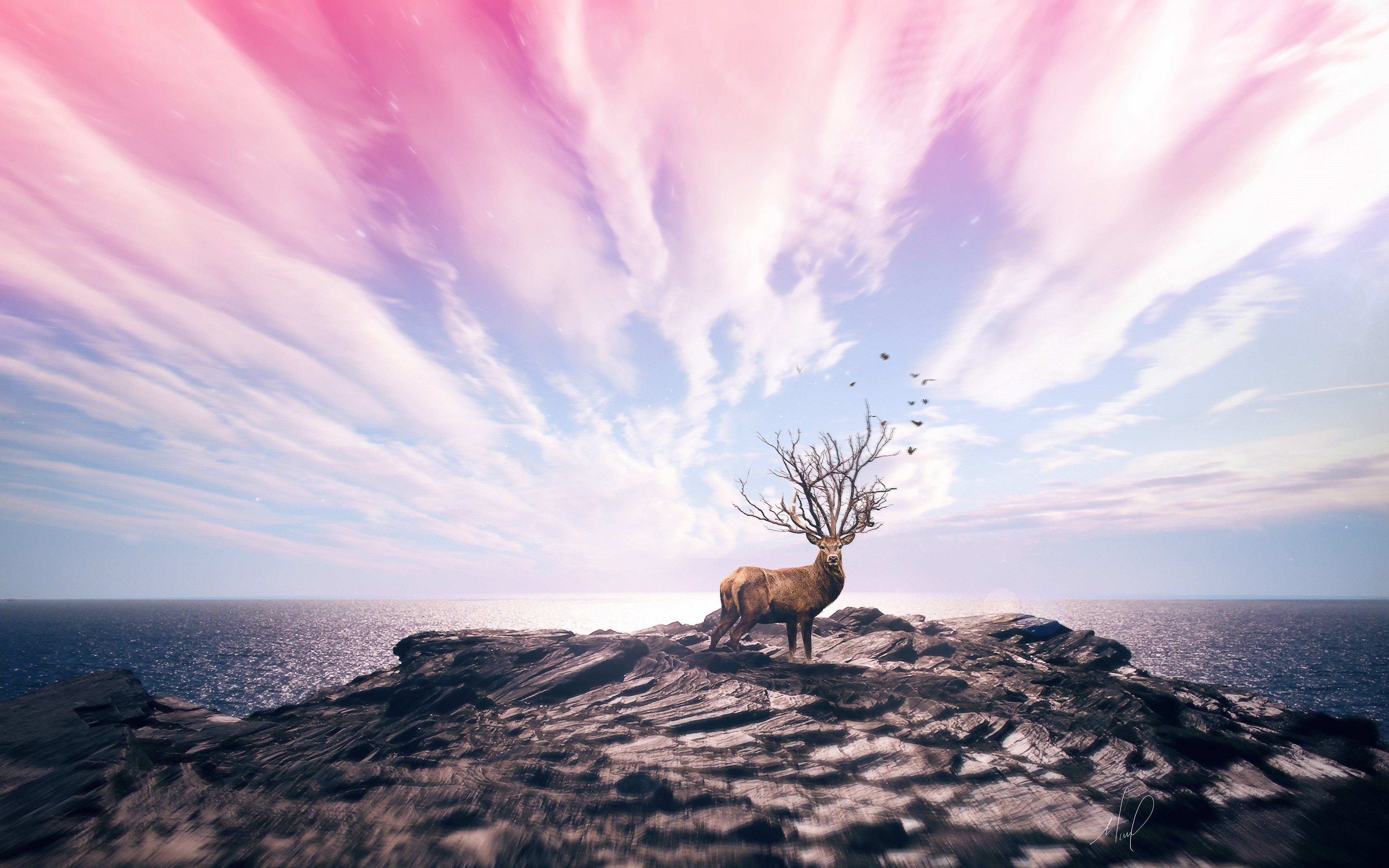Digital art with deer wallpaper 3840x2400