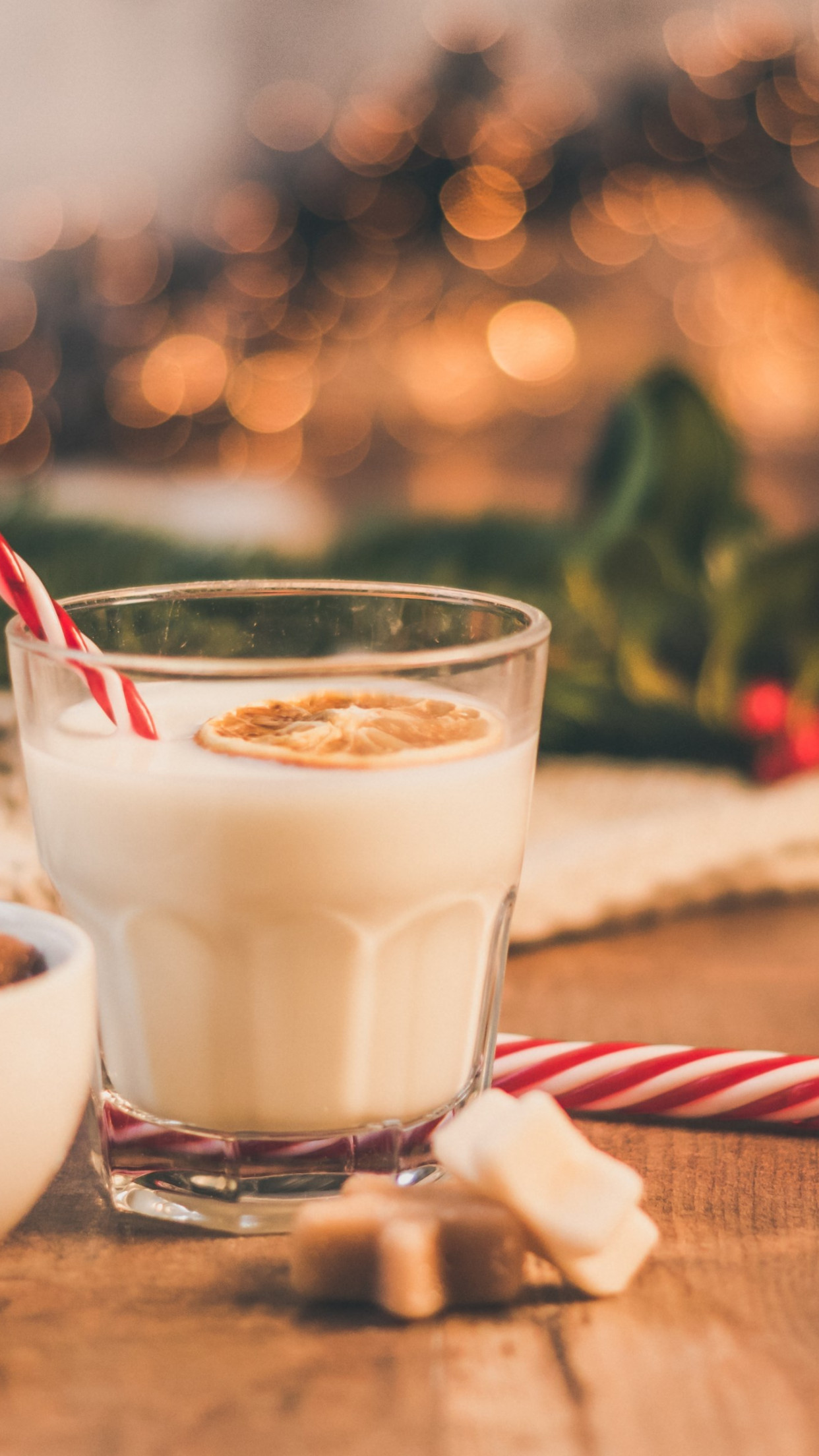 Seasonal Christmas sweets and cup of milk wallpaper 1242x2208