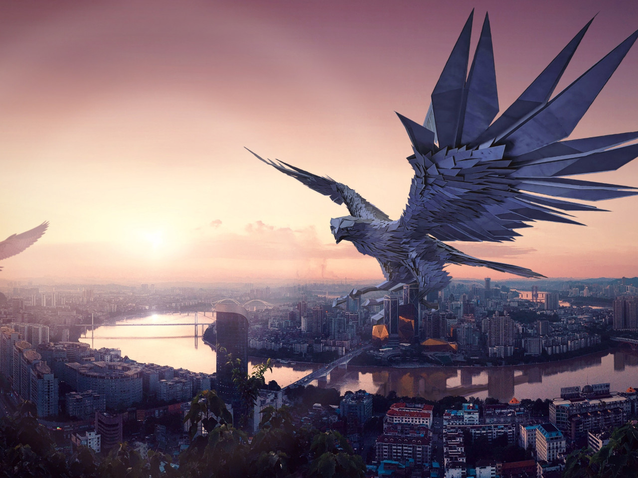 The falcon, protector of the city wallpaper 1280x960