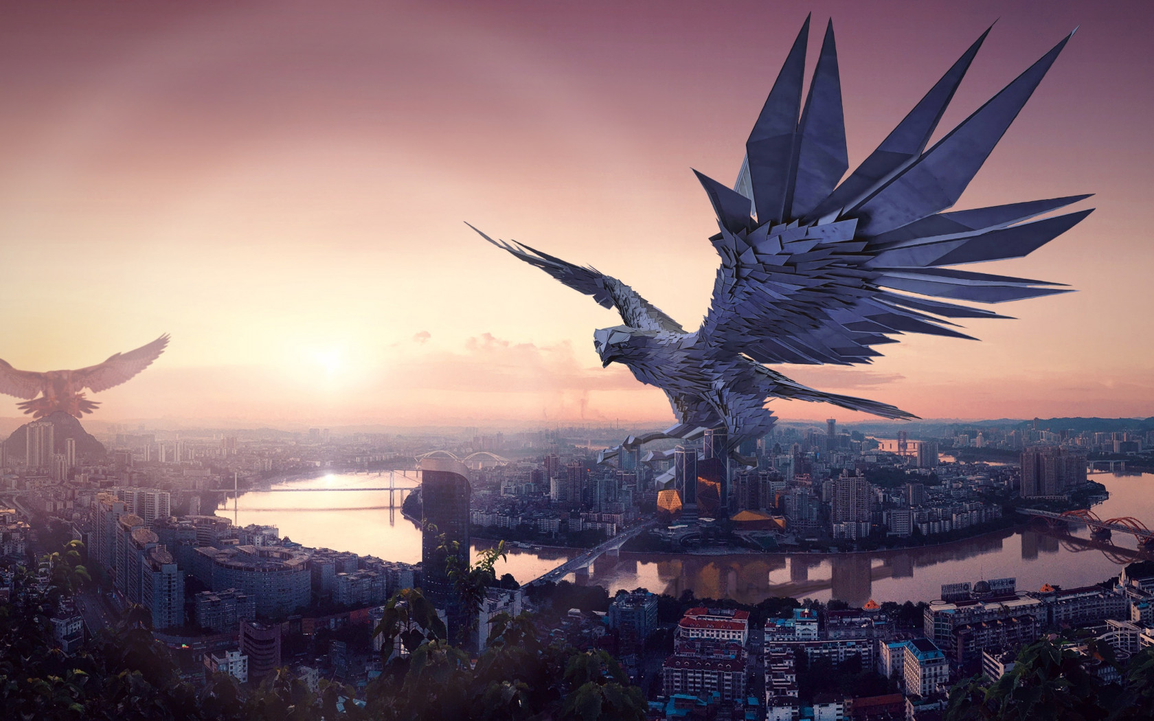 The falcon, protector of the city wallpaper 1680x1050