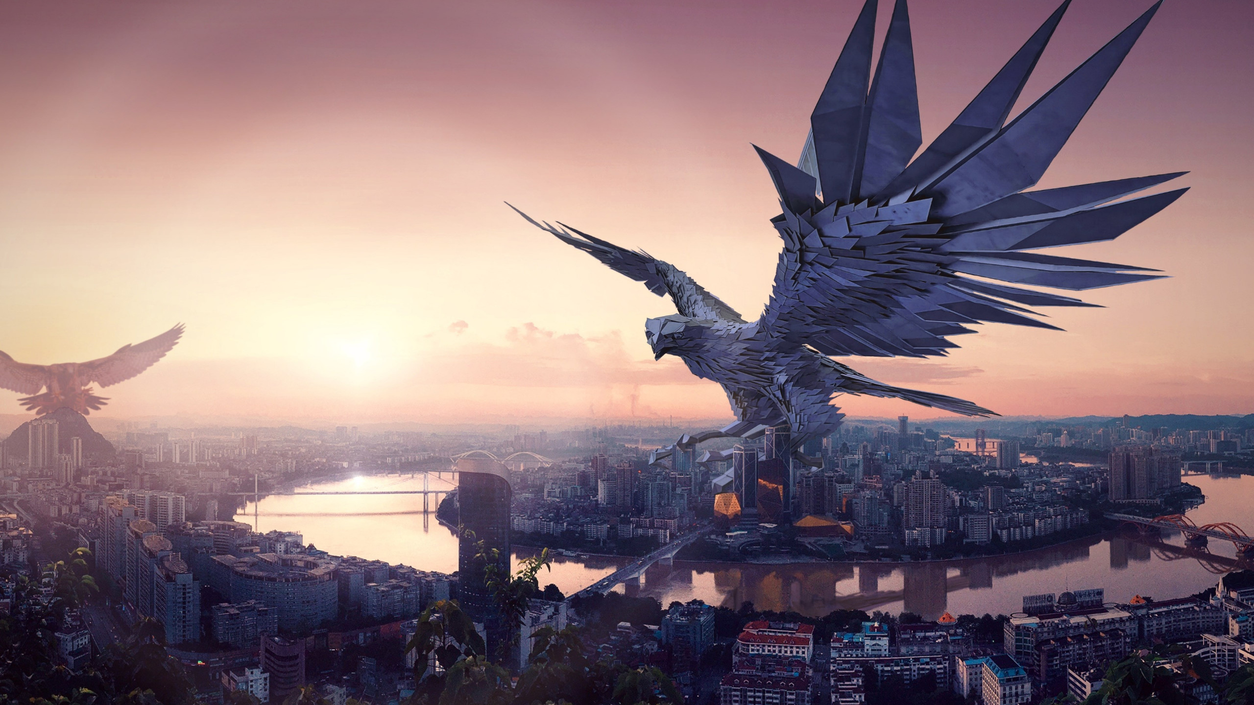 The falcon, protector of the city wallpaper 2560x1440