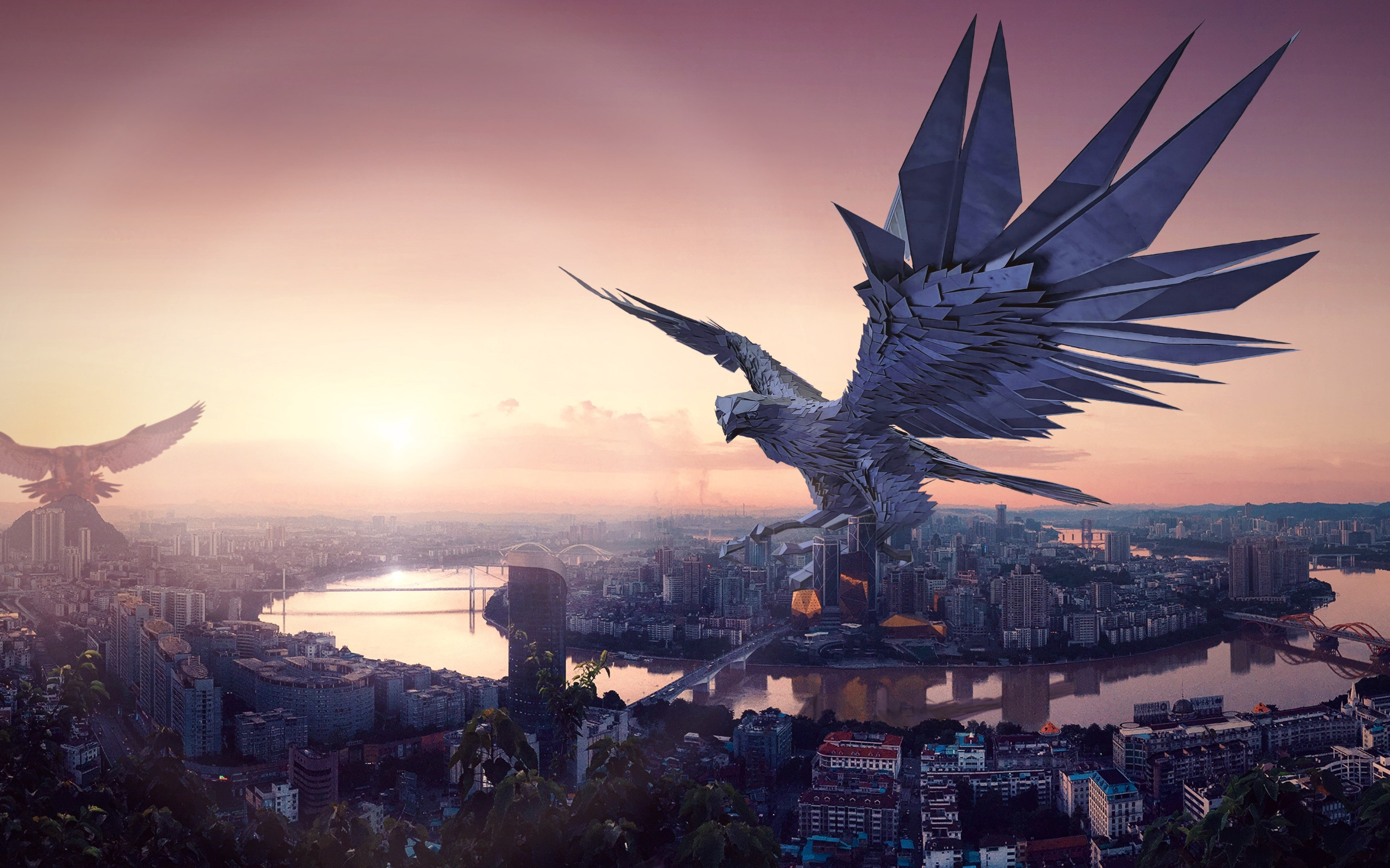 The falcon, protector of the city wallpaper 3840x2400