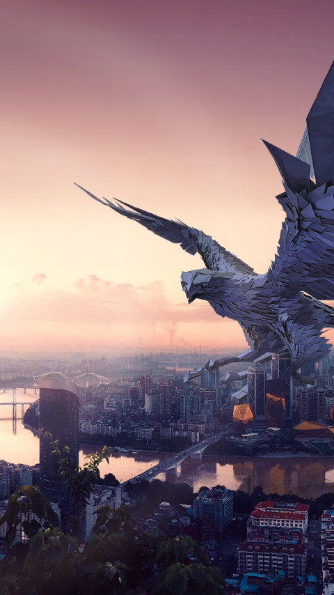 The falcon, protector of the city wallpaper 480x854