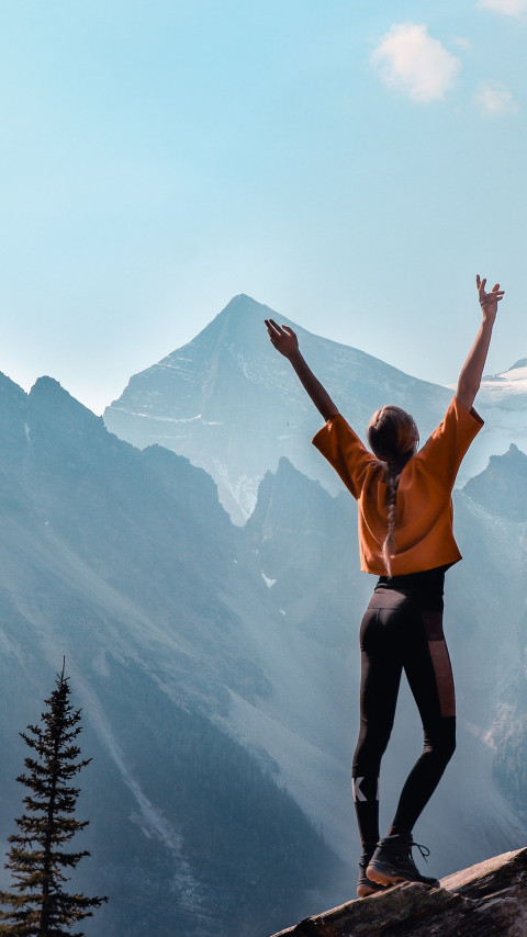 Landscape, natural, mountains, girl, Canada wallpaper 480x854