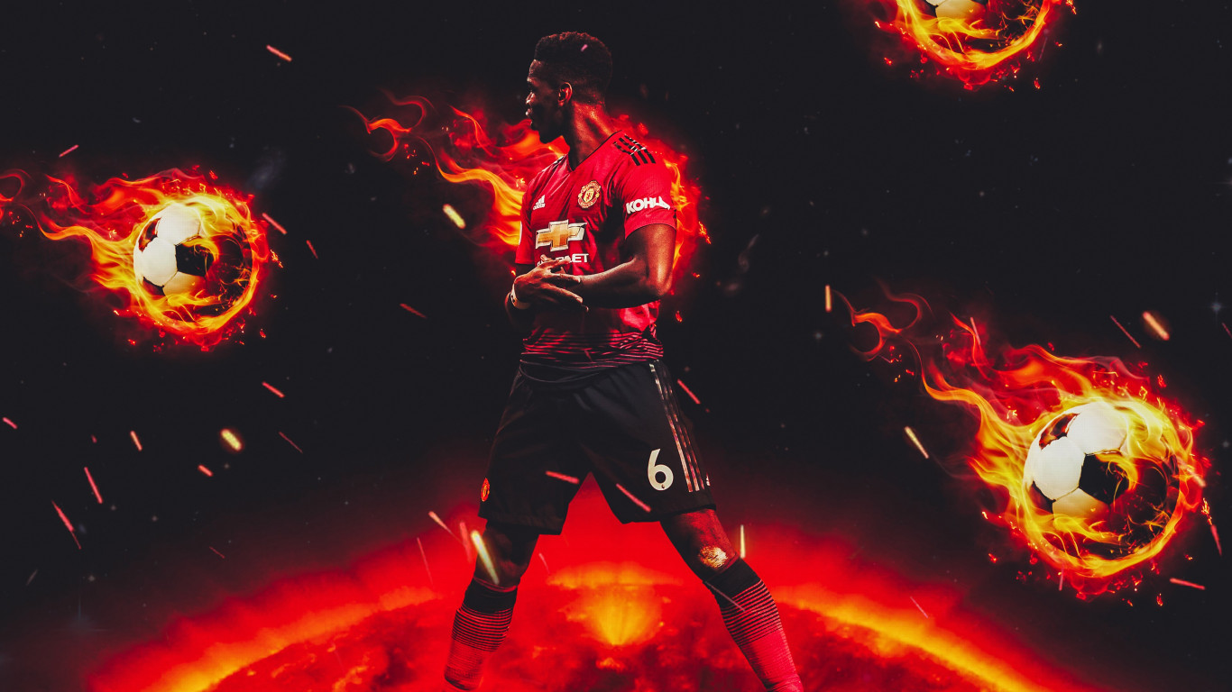 Download wallpaper: Paul Pogba for Manchester United 1366x768