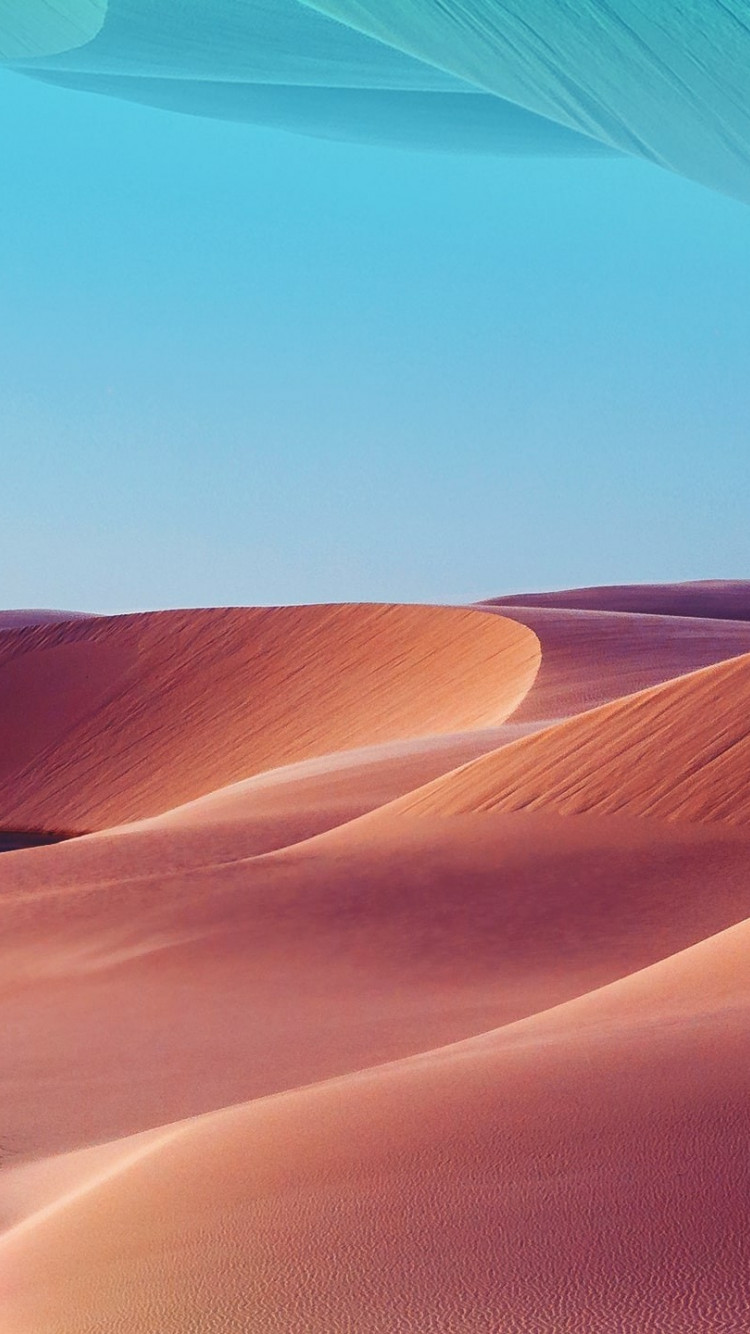 Desert dunes, lake, blue sky, hot day wallpaper 750x1334