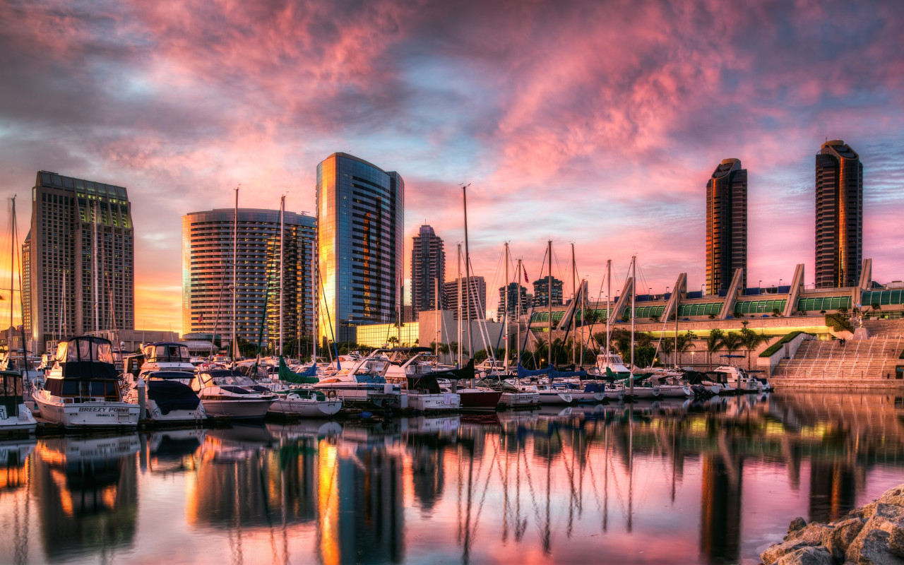Sunset in San Diego harbor wallpaper 1280x800