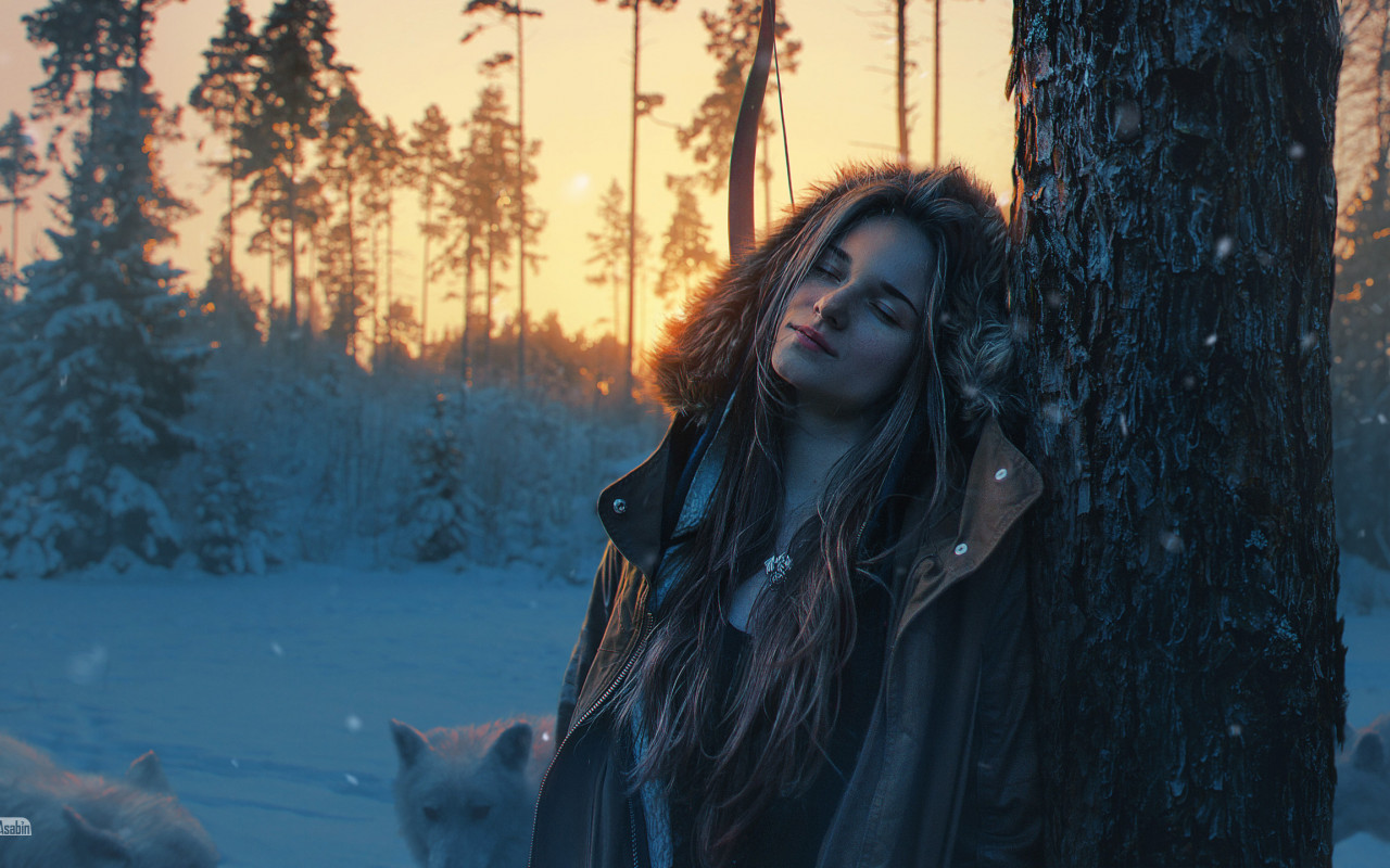 Girl from the fairy Winter landscape wallpaper 1280x800