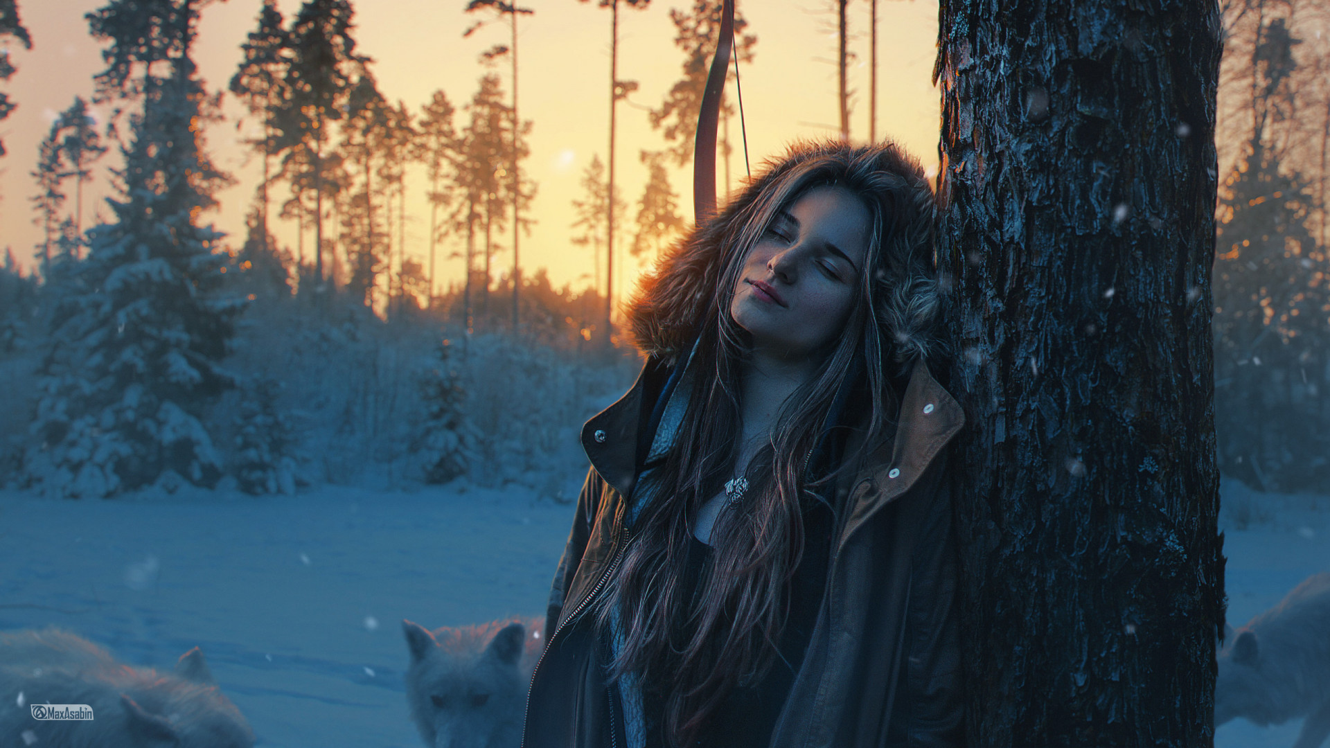 Girl from the fairy Winter landscape wallpaper 1280x720