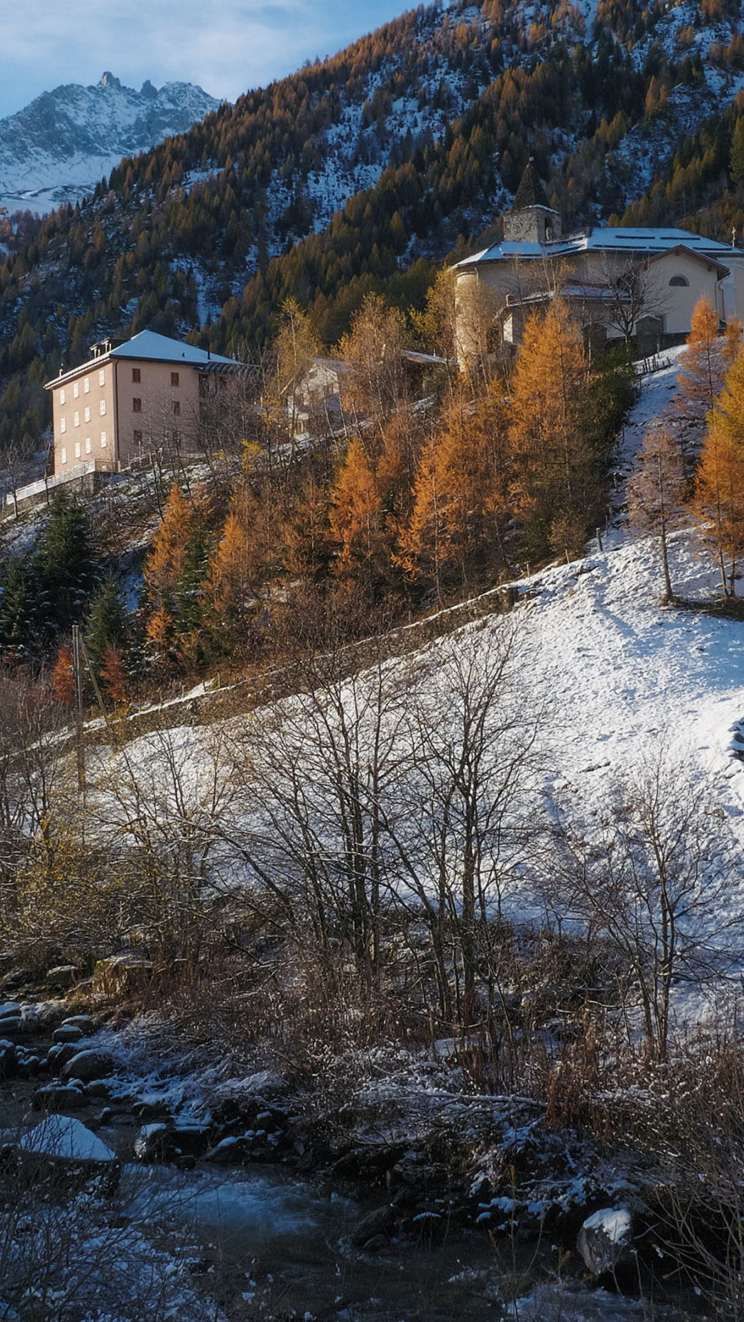 Winter landscape from Bedretto, Switzerland wallpaper 1080x1920