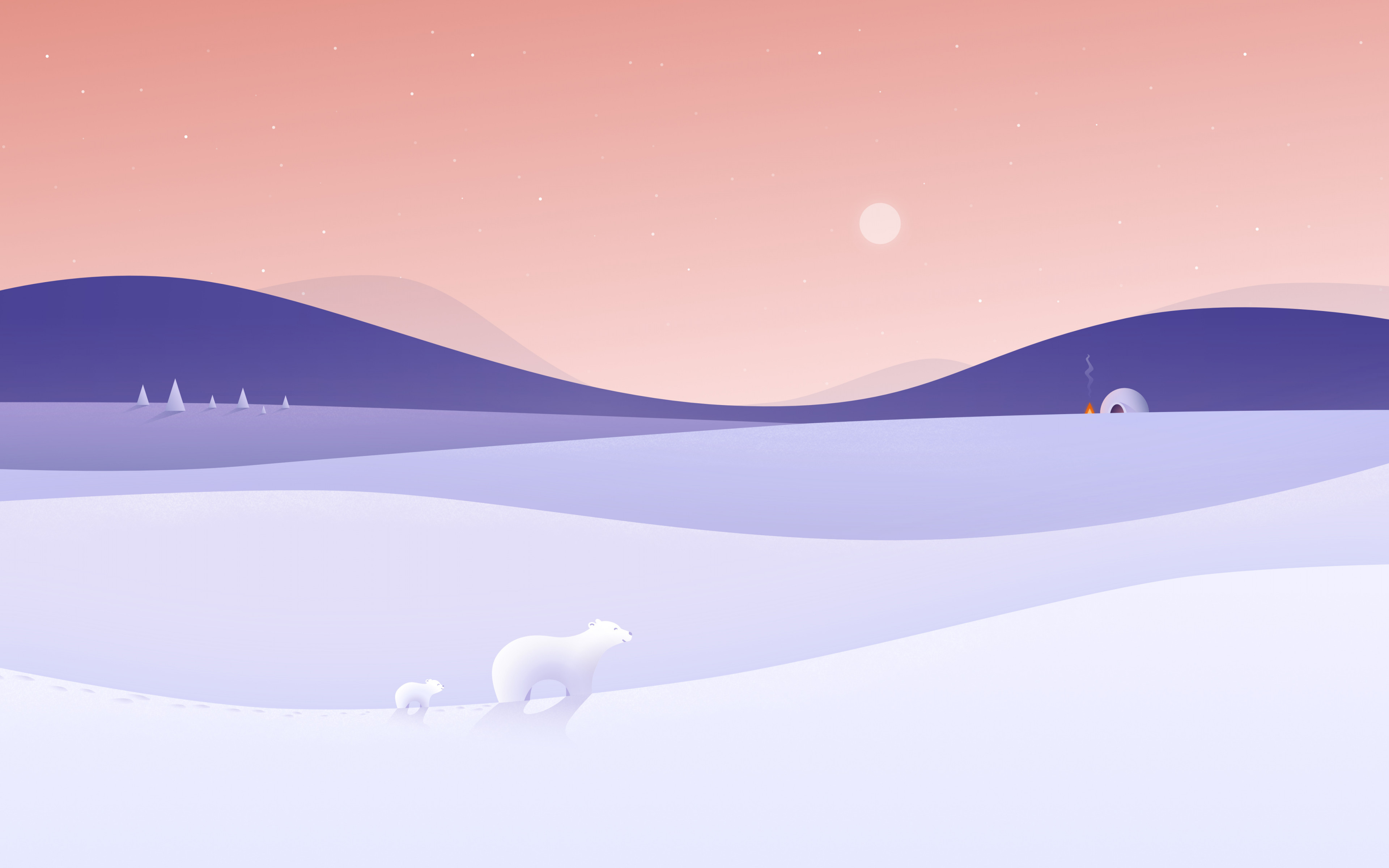 Polar bears illustration wallpaper 3840x2400