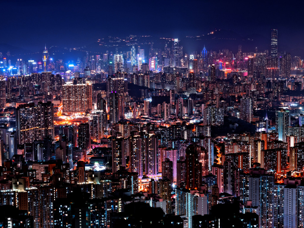 Hong Kong night lights wallpaper 1024x768