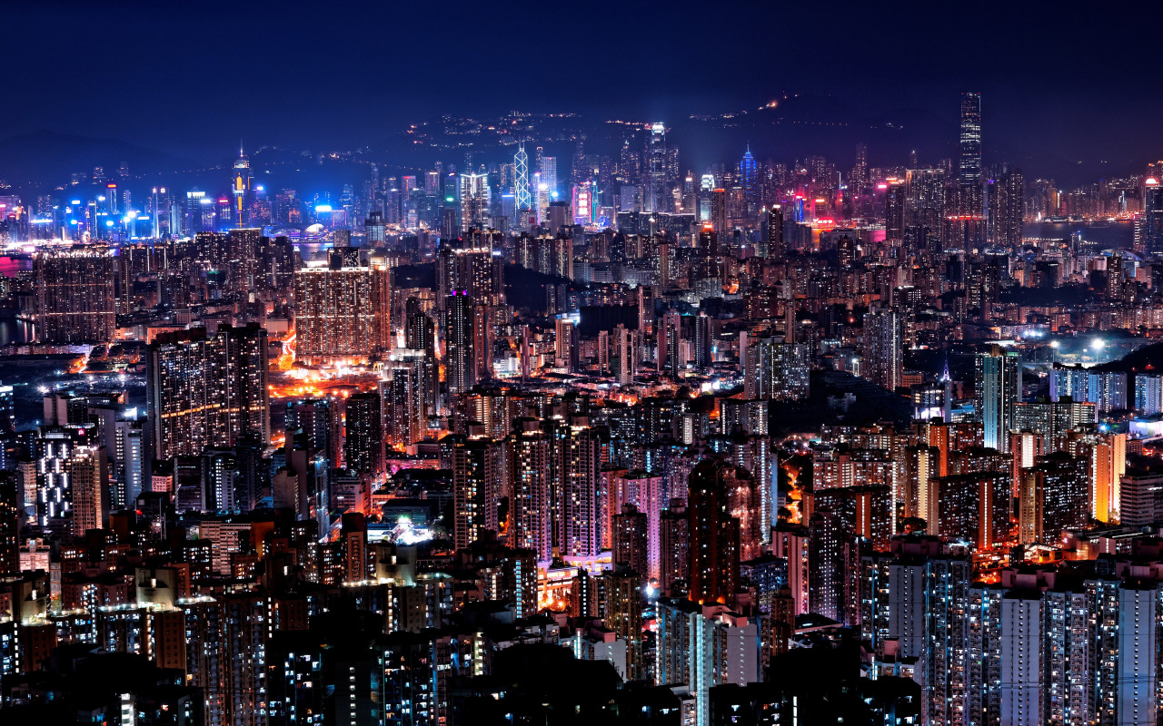 Hong Kong night lights wallpaper 1280x800