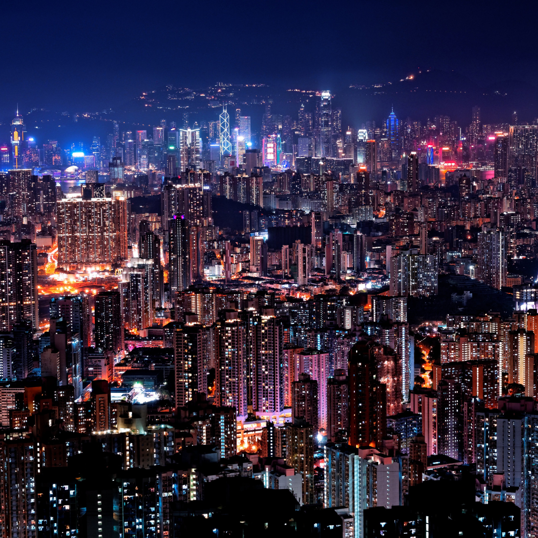 Hong Kong night lights wallpaper 2048x2048