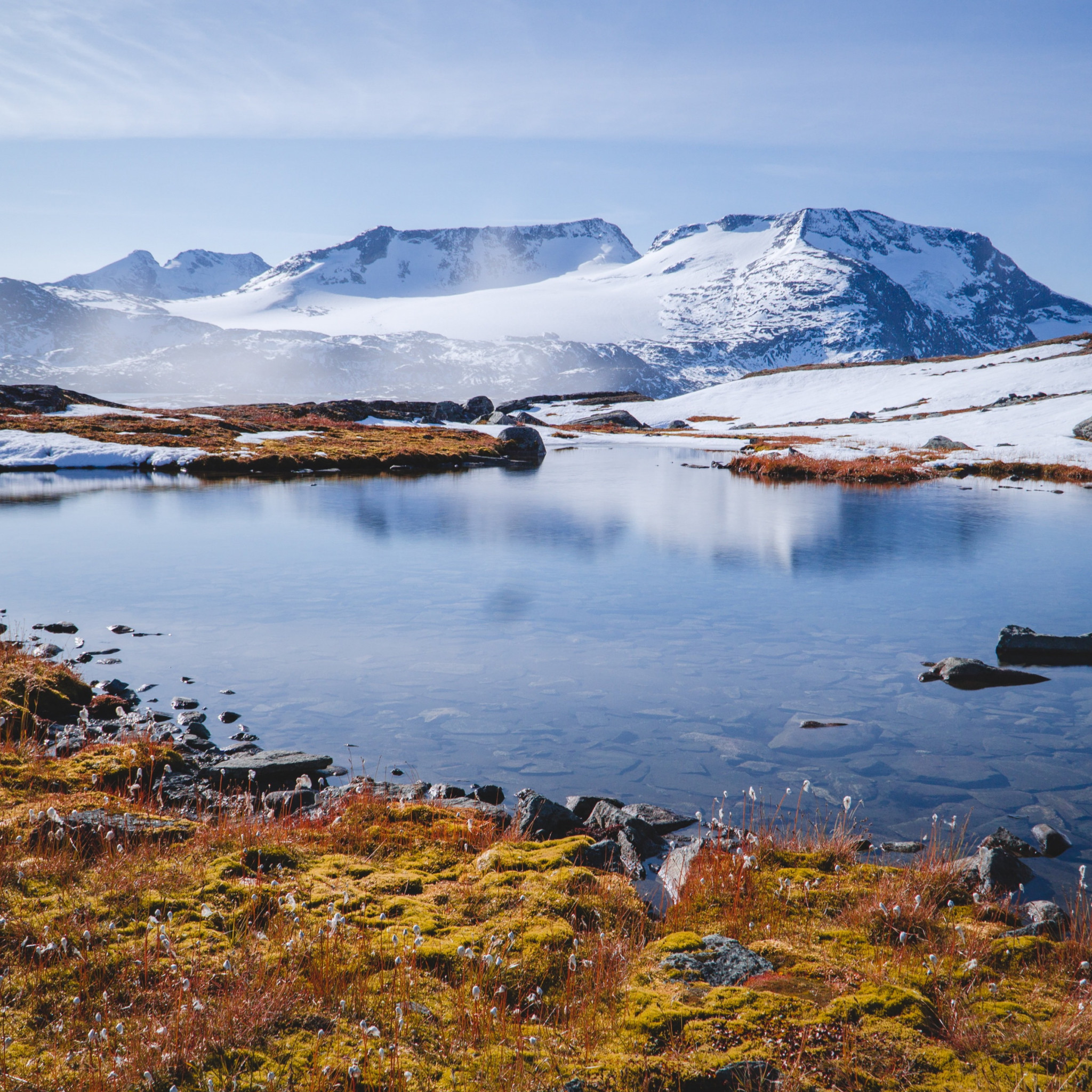 Mountains, snow, water, nature, Norway wallpaper 2048x2048