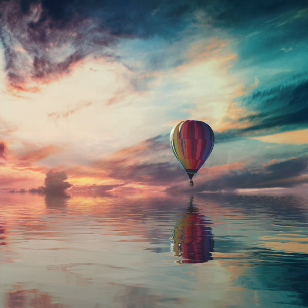 Fantasy travel with the hot air balloon wallpaper 1024x1024