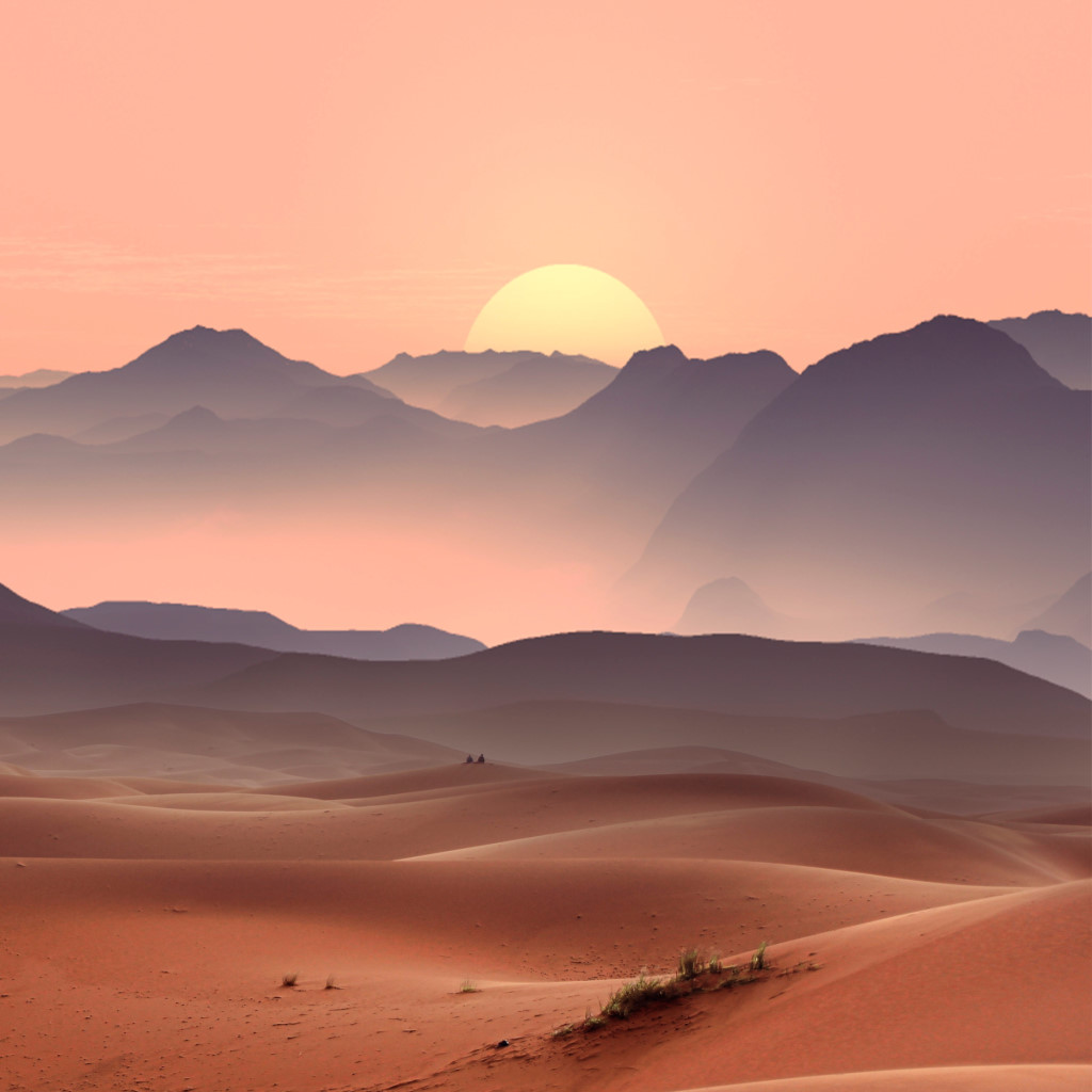 Sunset on the desert dunes wallpaper 1024x1024