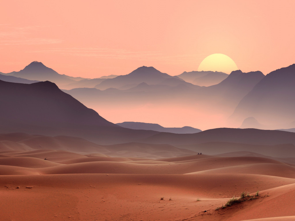 Sunset on the desert dunes wallpaper 1024x768