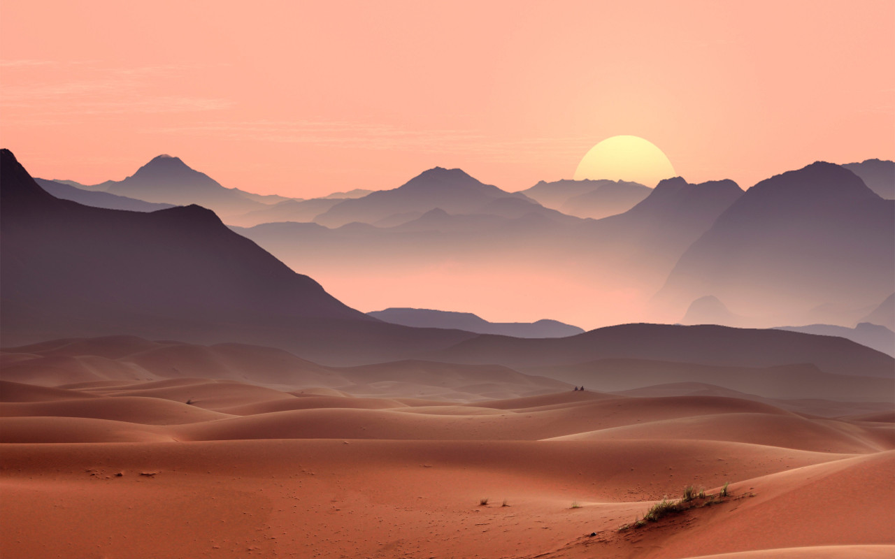 Sunset on the desert dunes wallpaper 1280x800