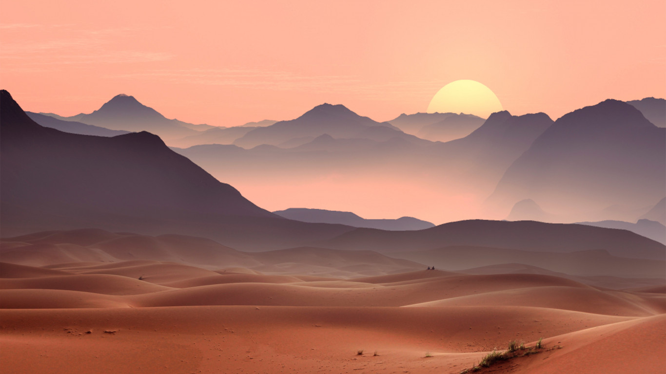 Sunset on the desert dunes wallpaper 1366x768