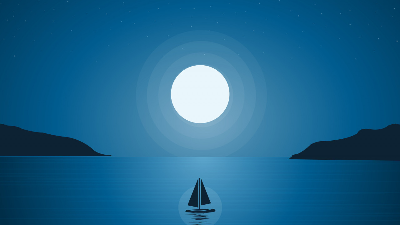 Boat trip under the moonlight wallpaper 1280x720
