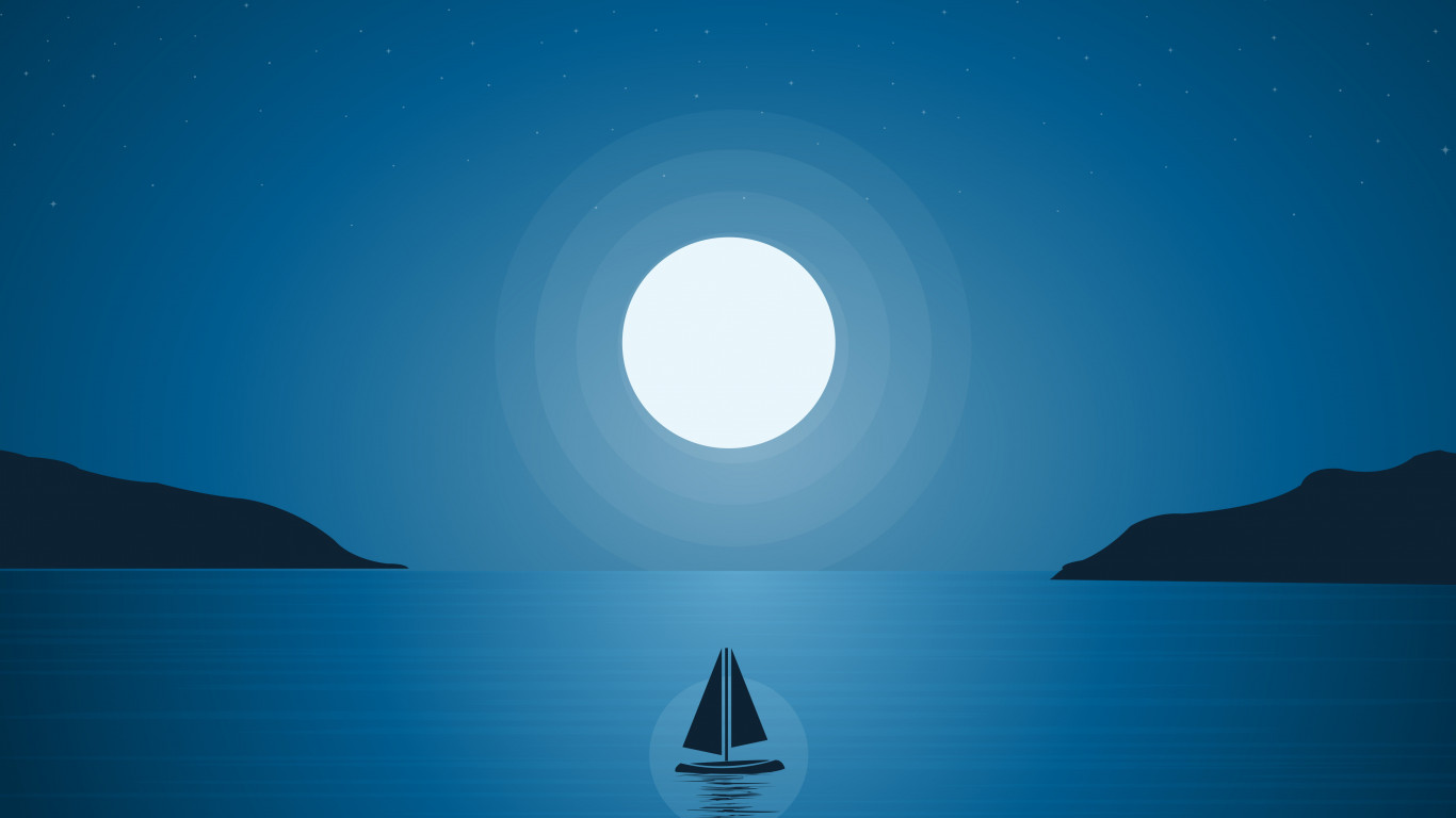 Boat trip under the moonlight wallpaper 1366x768