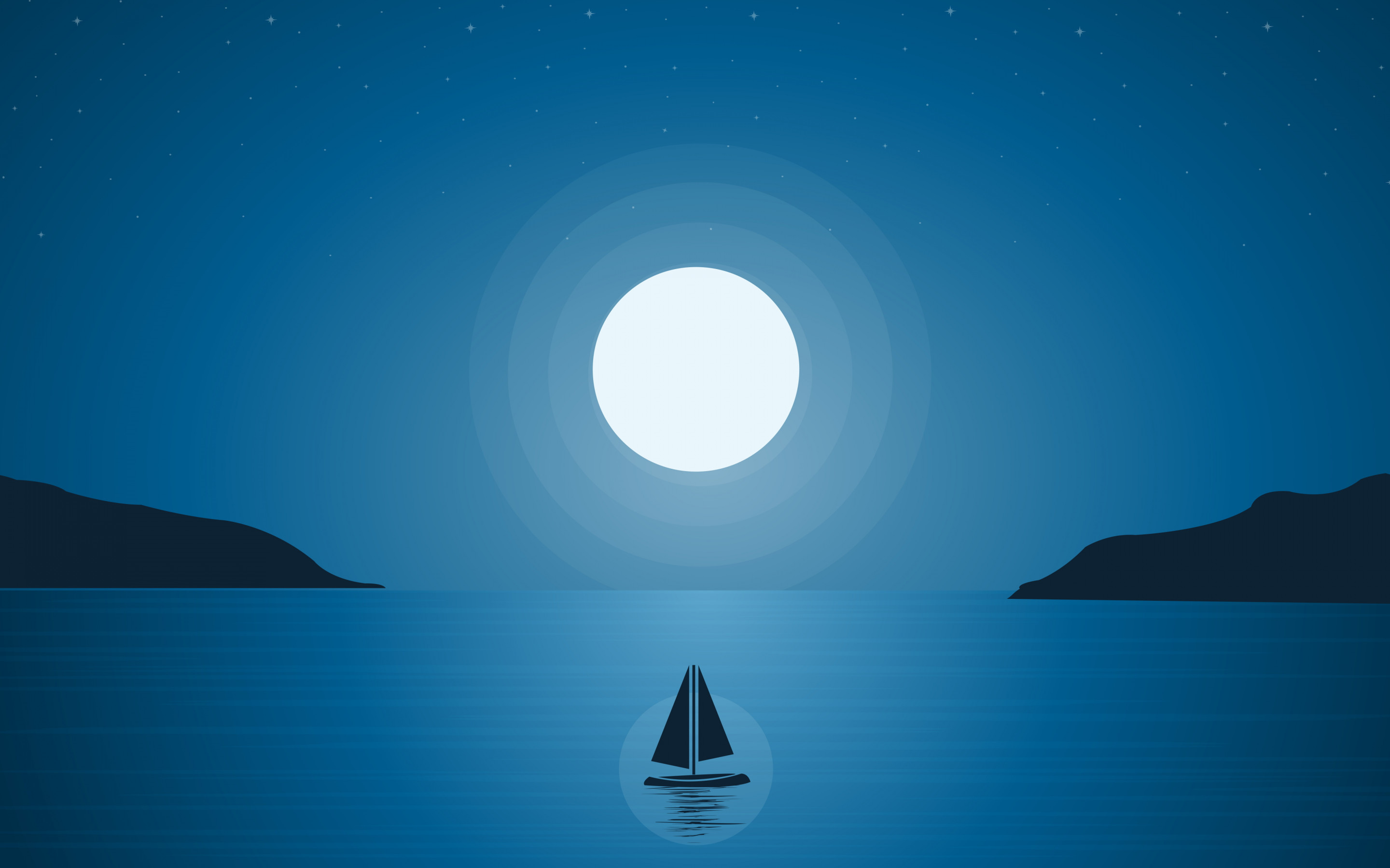 Boat trip under the moonlight wallpaper 2880x1800