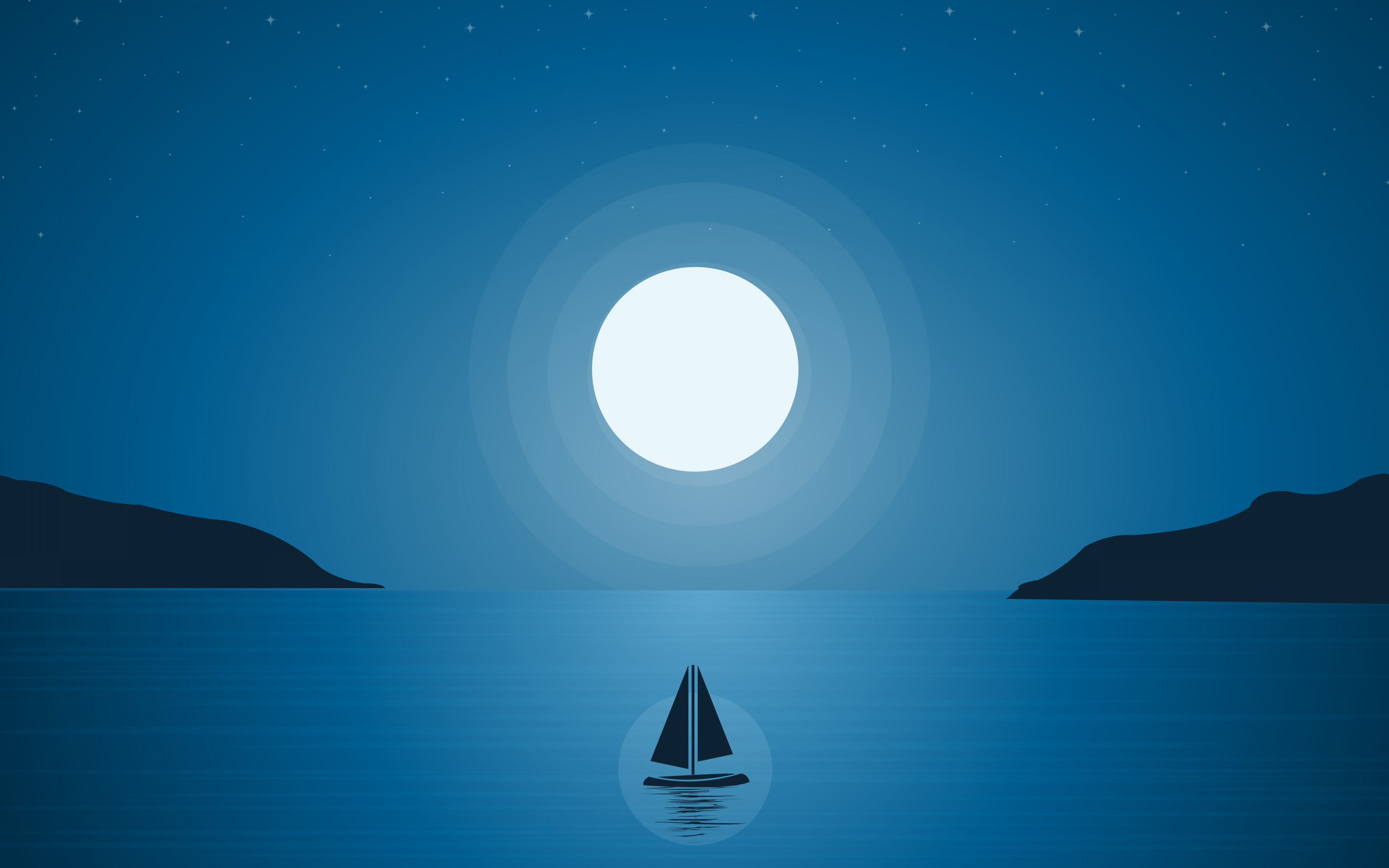 Boat trip under the moonlight wallpaper 3840x2400