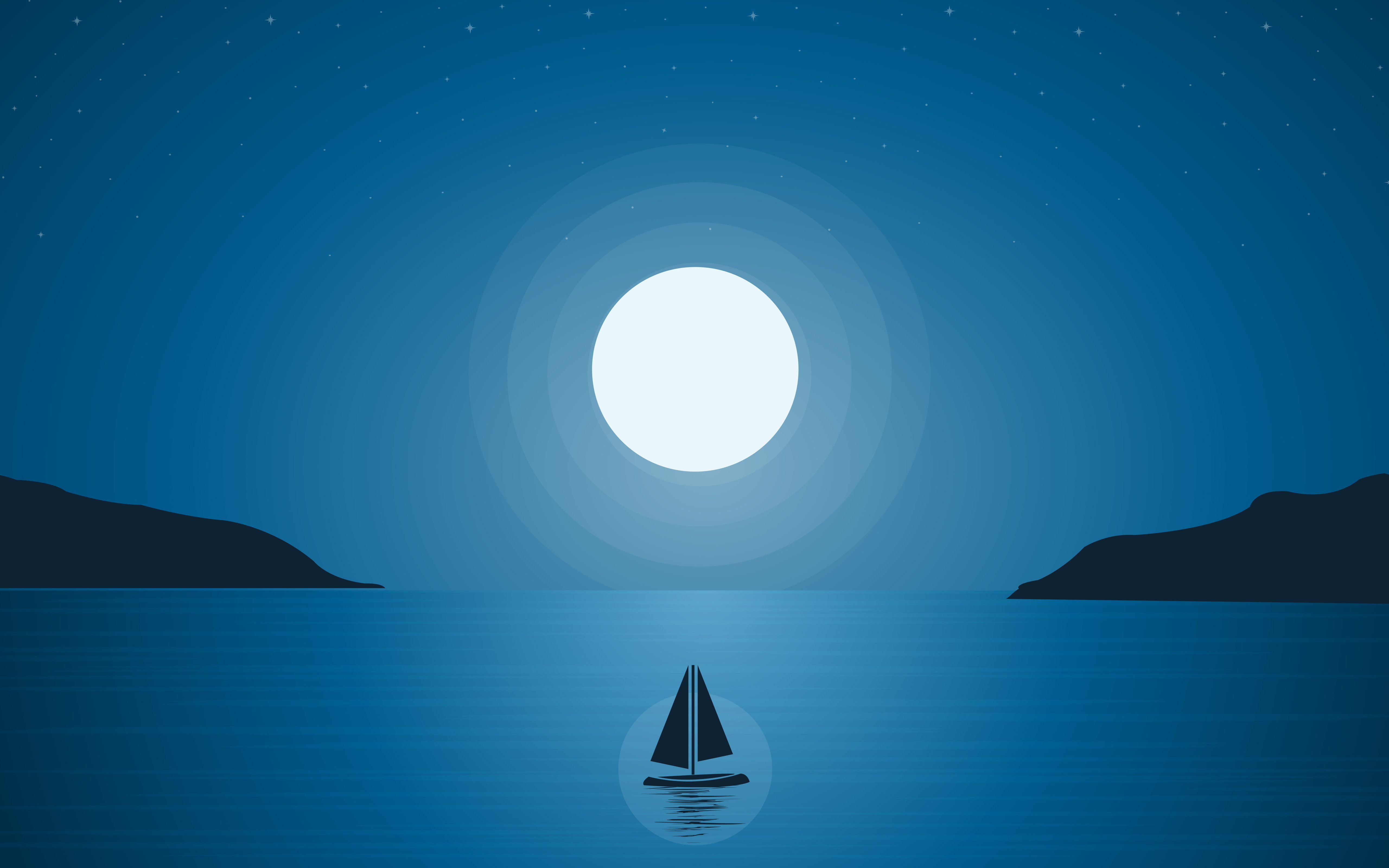Boat trip under the moonlight wallpaper 5120x3200