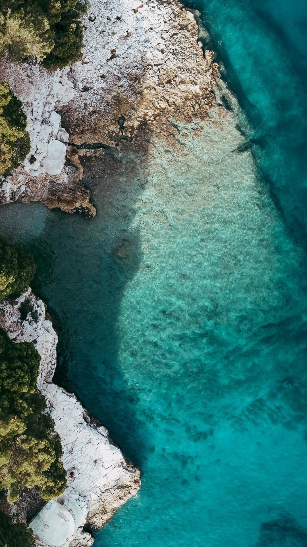 View from a drone above the ocean shore wallpaper 1080x1920