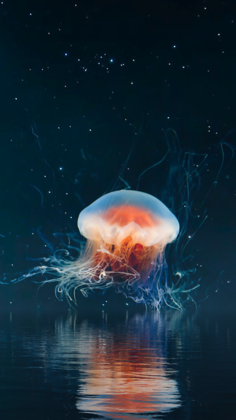 Jellyfish on the night sky wallpaper 480x854