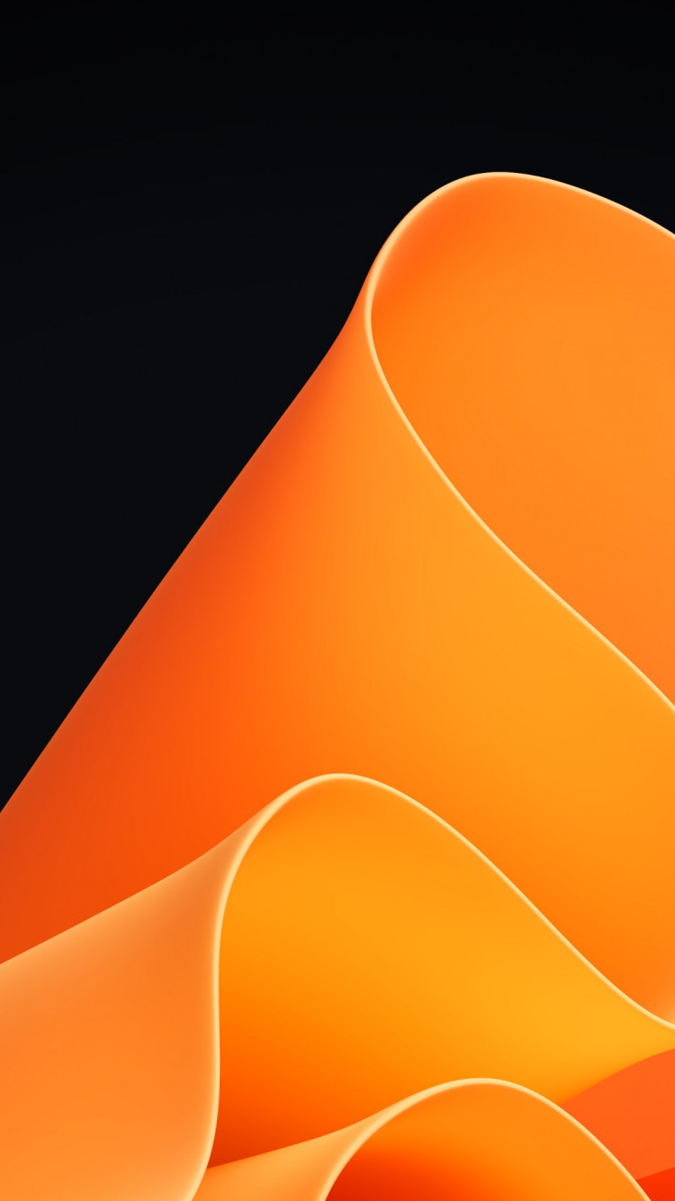 Orange waves in Windows 11 wallpaper 750x1334
