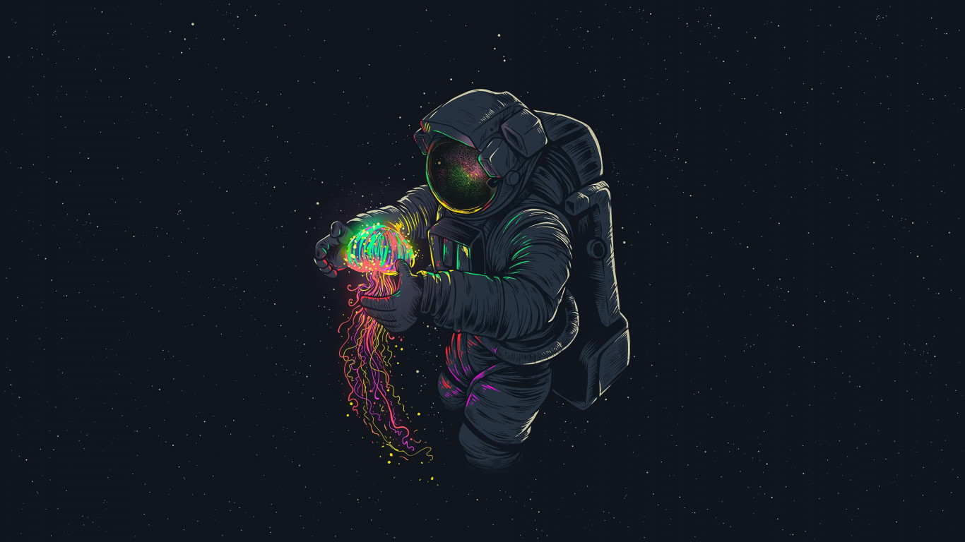 Astronaut with Jellyfish wallpaper 1366x768